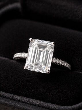 Moissanite Emerald Cut ring,  6.32 carats, size 7, 925 sterling silver